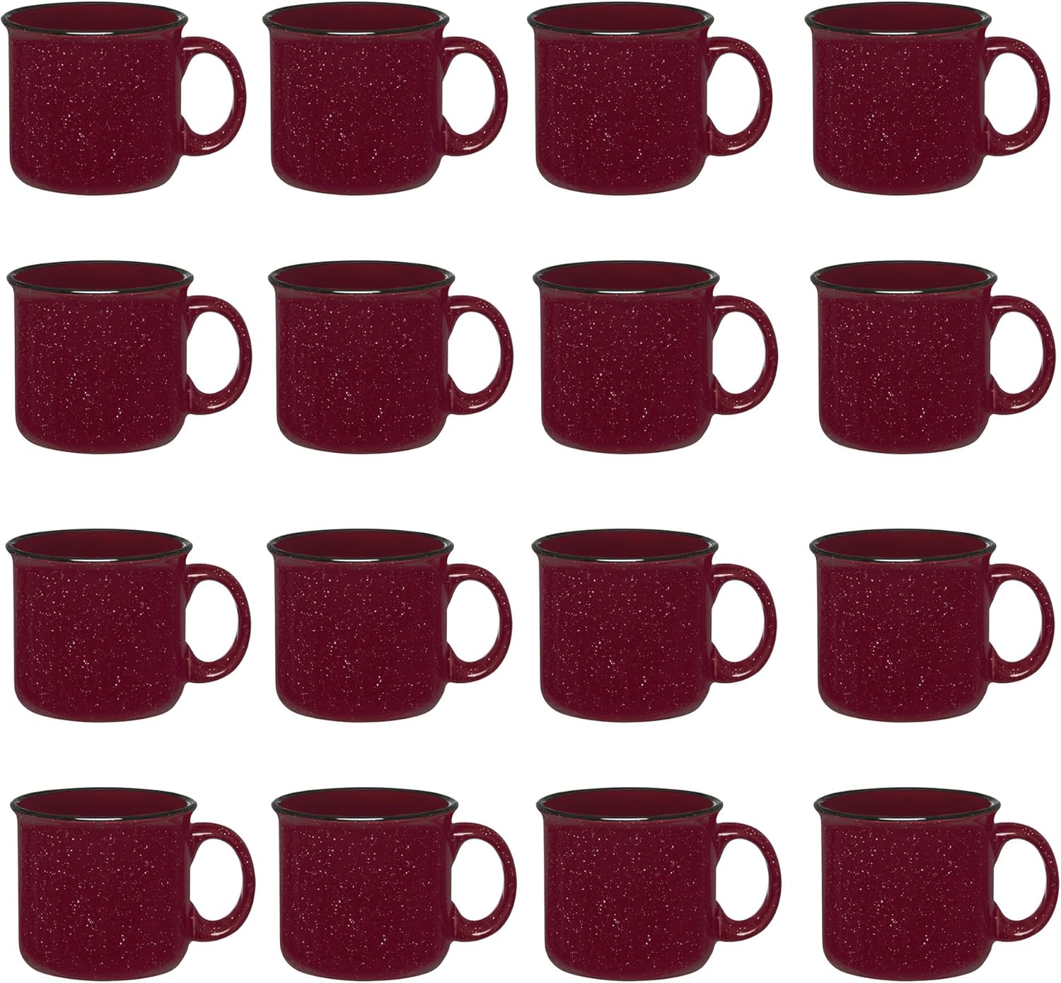 Set of 16 Ceramic Campfire Mugs – 15 Oz, Maroon – Coffee & Tea Cups for Home, Work, Travel, Camping