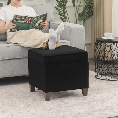 Adeco 17.5" Square Fabric Ottoman with Storage - Upholstered Cotton Linen Foot Rest - Flip Top
