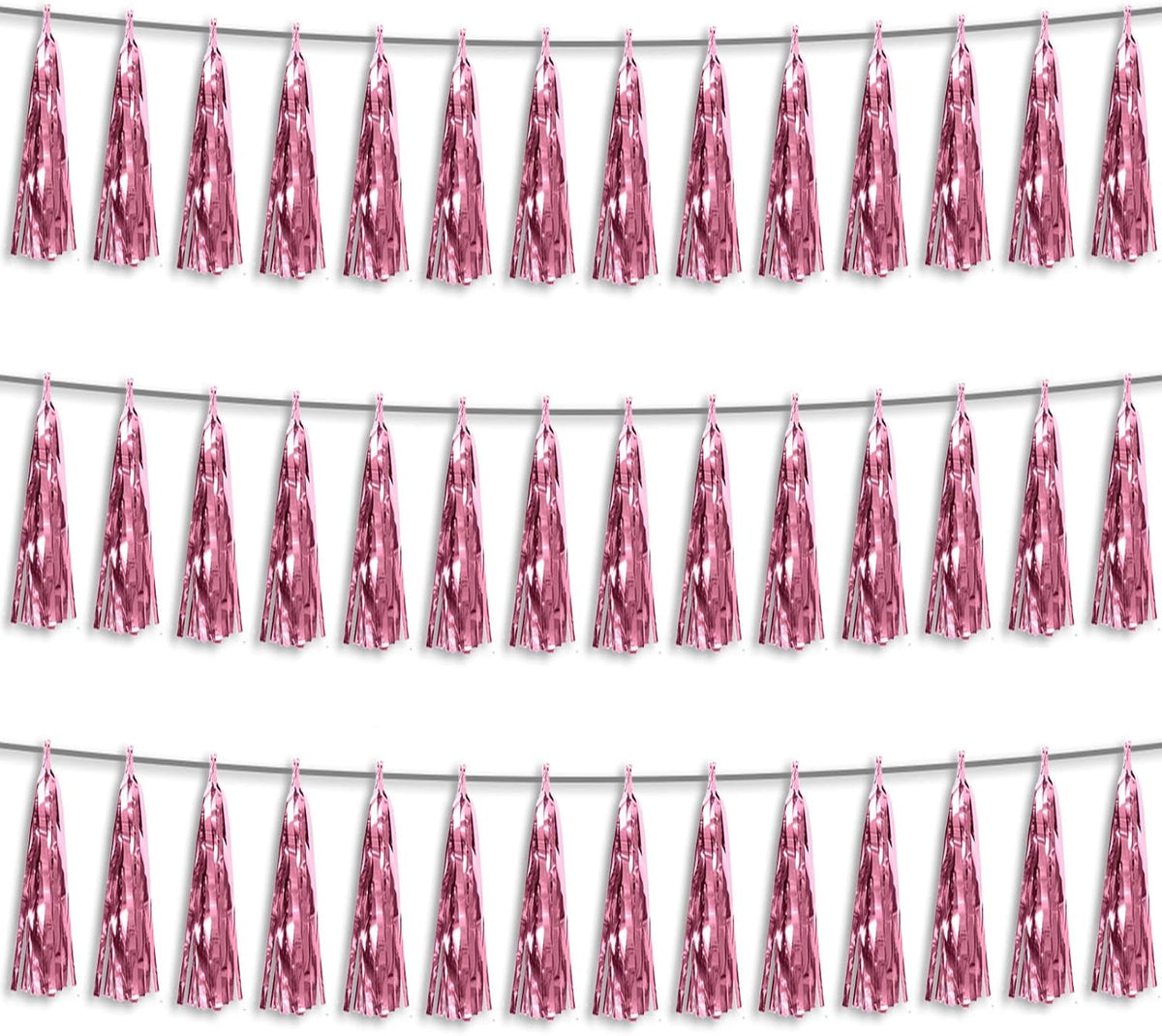 3P Light Pink Foil Fringe Metallic Tassel Streamers Banner Tassel Garland for Parade Floats