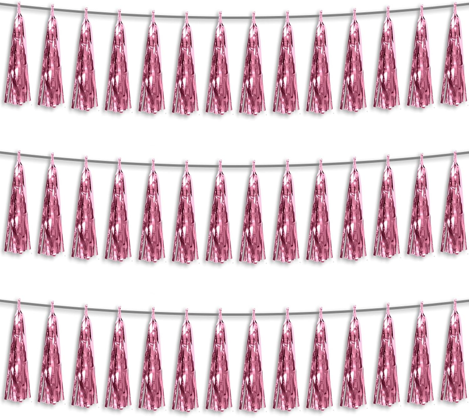 3P Light Pink Foil Fringe Metallic Tassel Streamers Banner Tassel Garland for Parade Floats