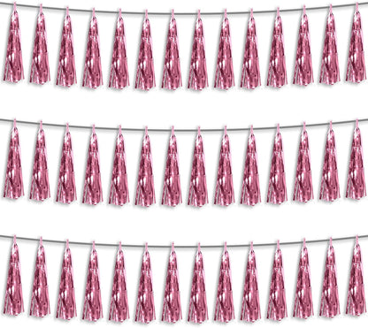 3P Light Pink Foil Fringe Metallic Tassel Streamers Banner Tassel Garland for Parade Floats