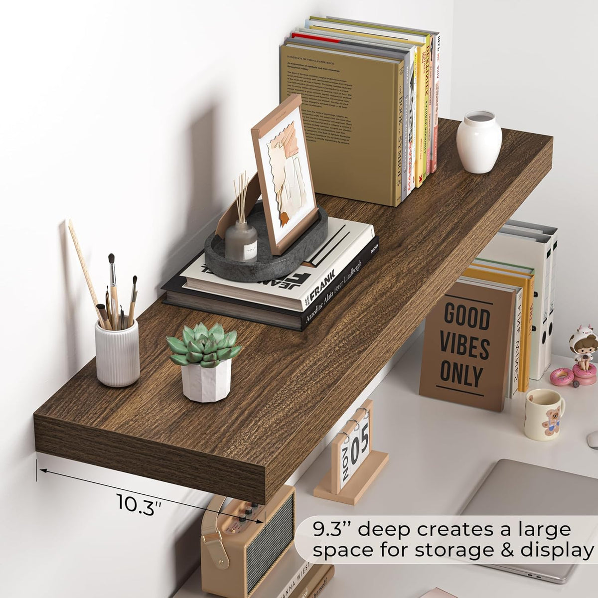 Fun Memories Floating Shelves - 10.3 Inch Deep Wall Shelf for Decor & Storage - Wall Mounted