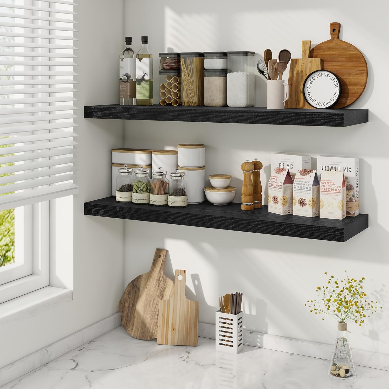 36 Inch Floating Shelves, 9.3 Inch Deep Rustic Wall Shelves - Extra Deeper Wall Mounted Storage