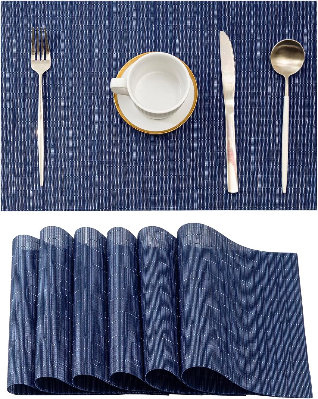 Leetaltree Blue Placemats Set of 6 - Heat Resistant Non-Slip Place mats for Dining Table, Washable