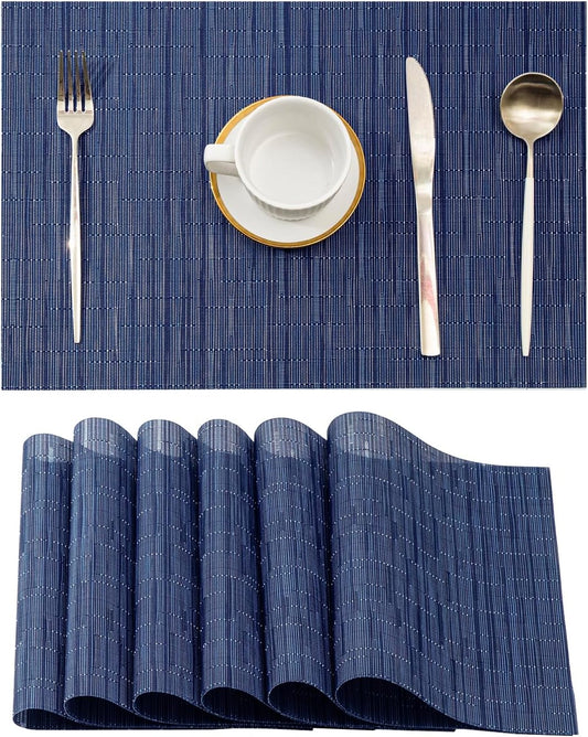Leetaltree Blue Placemats Set of 6 - Heat Resistant Non-Slip Place mats for Dining Table, Washable
