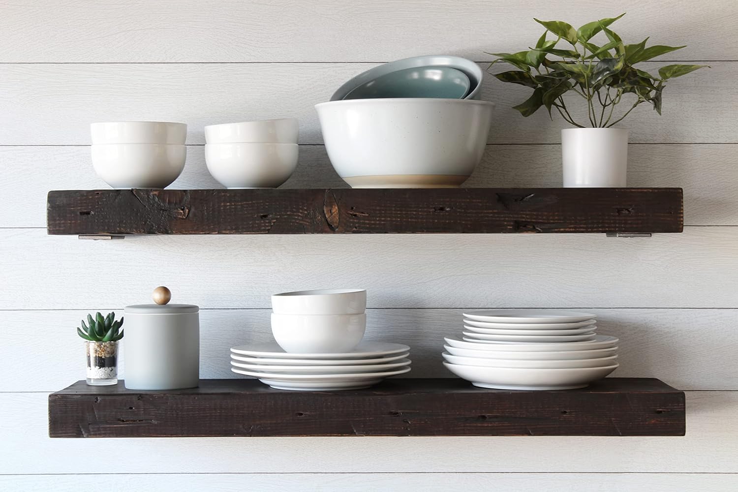 Urban Legacy Reclaimed Barn Joist Deep Floating Shelves | Deep Shelves with Low Profile Shelf