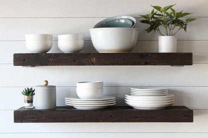 Urban Legacy Reclaimed Barn Joist Deep Floating Shelves | Deep Shelves with Low Profile Shelf