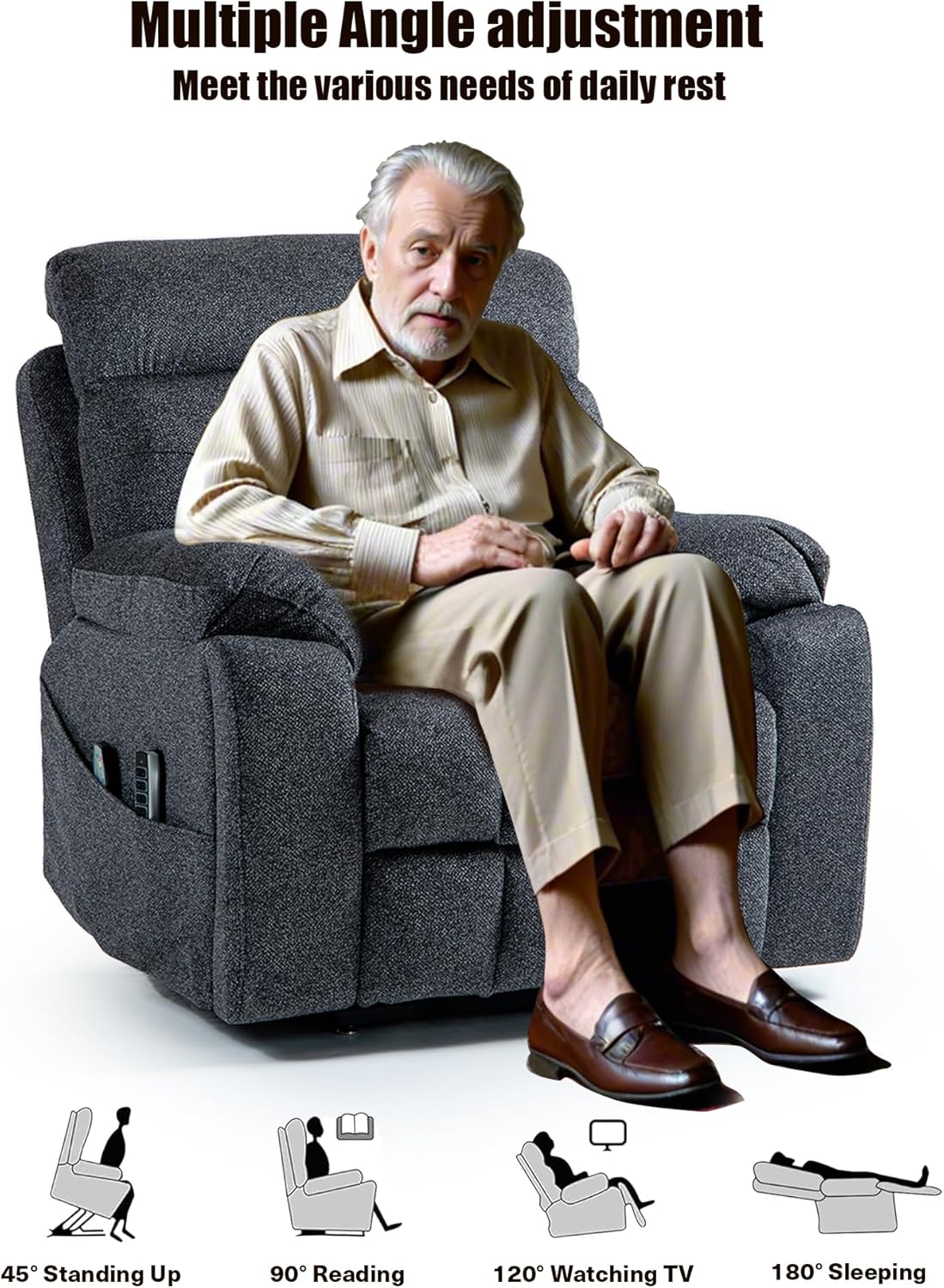 Power Lift Chair Recliners for Elderly with Heated and Massage, 4 Motor Headrest, Lumbar