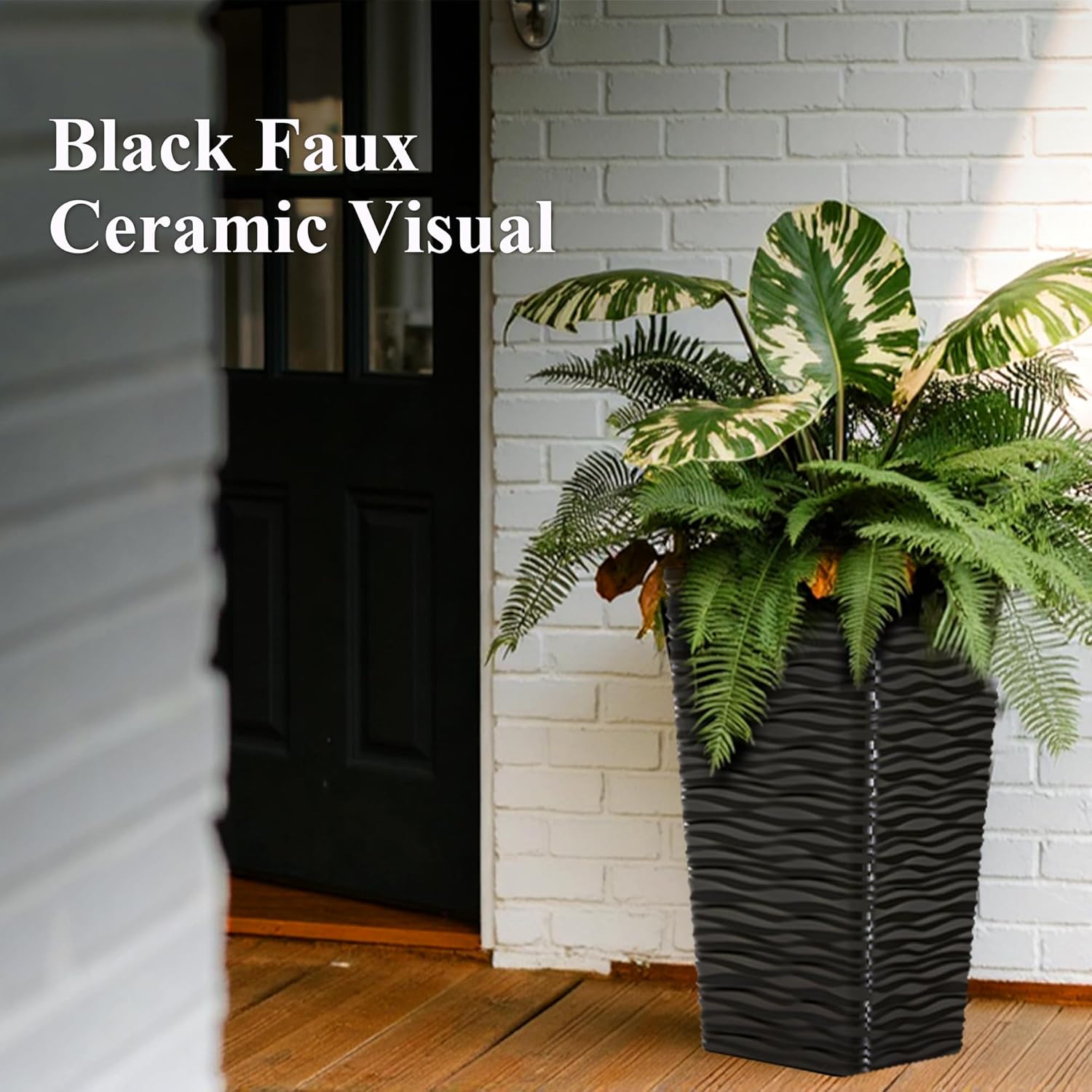 Worth Garden 2-Pack Black Tall Planter - Plastic Square Tapered Tree Plant Pots for Indoor Outdoor