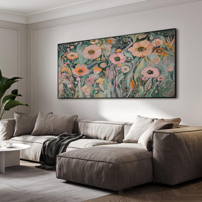 SIGNWIN 36"x72" Extra Large Framed Wall Art Whimsical Garden Bloom, Colorful Abstract Floral for