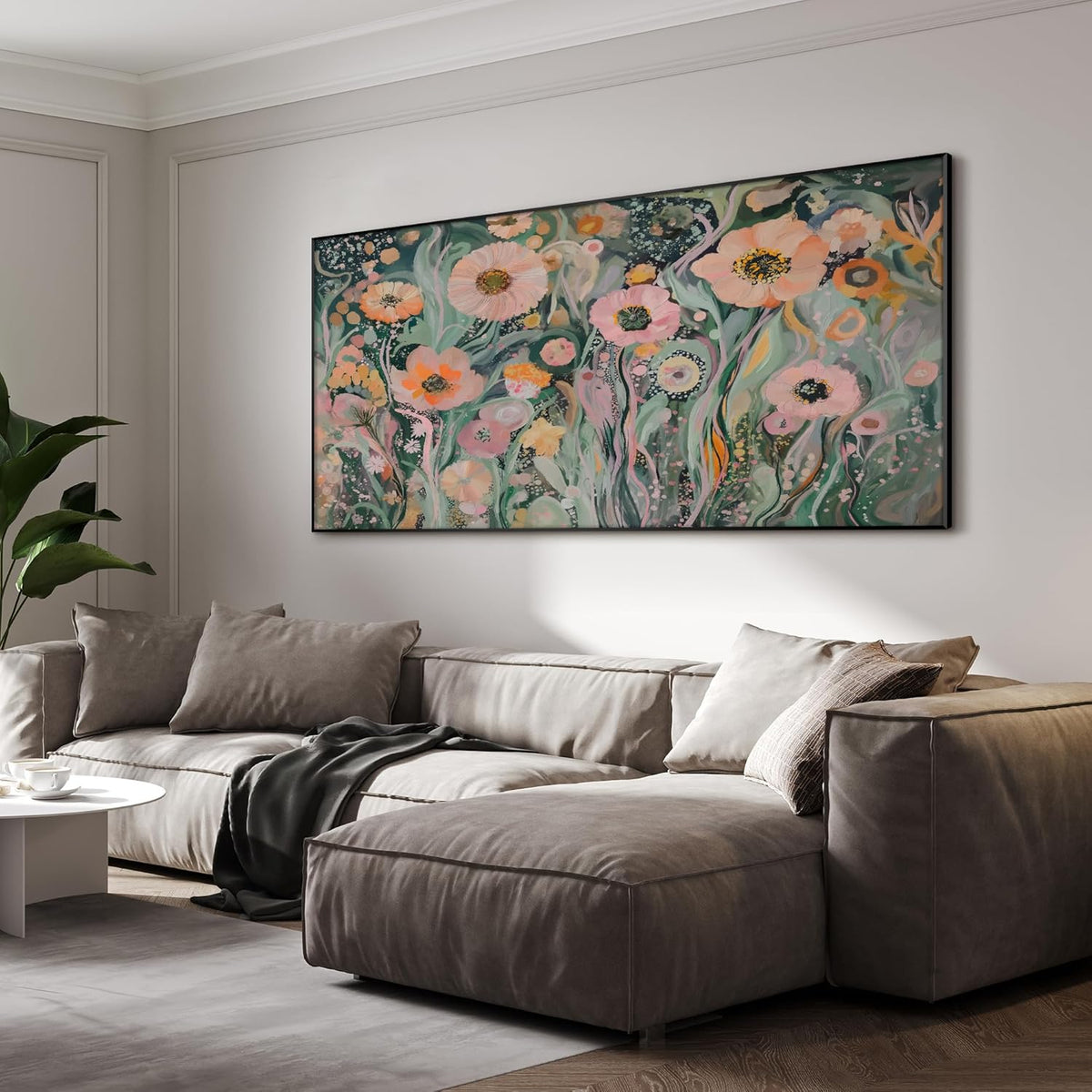 SIGNWIN 24"x46" Extra Large Framed Wall Art Whimsical Garden Bloom, Colorful Abstract Floral for