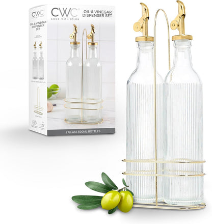 COOK WITH COLOR Glass Olive Oil Dispenser Bottle - 2 Pack, 17 oz Cruet - Elegant Carafe Decanter