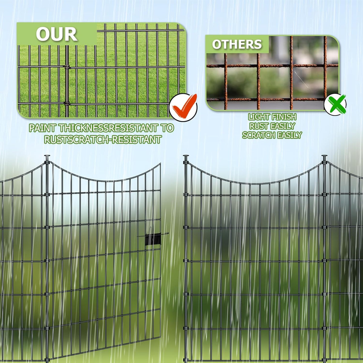 10 Panels Garden Fence Dog Fence Outdoor for Yard, 40in H x 23.6ft L Rustproof Metal Fencing with