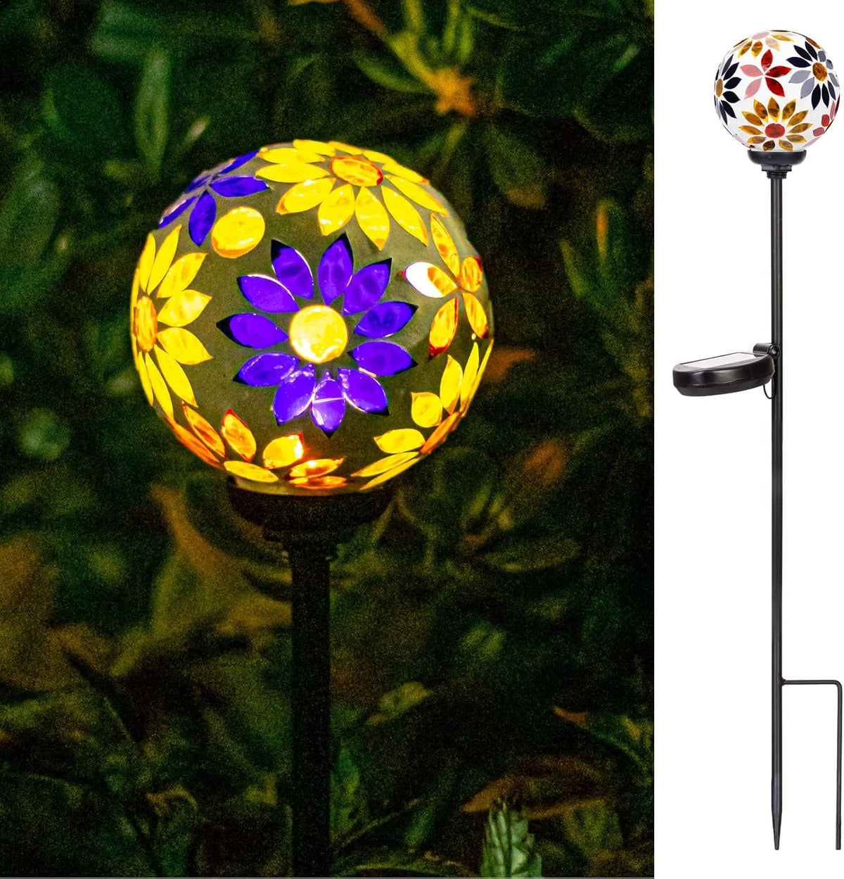 VCUTEKA Solar Garden Lights, Mosaic Solar Lights Outdoor Decor Pathway Light Waterpoof LED Stake