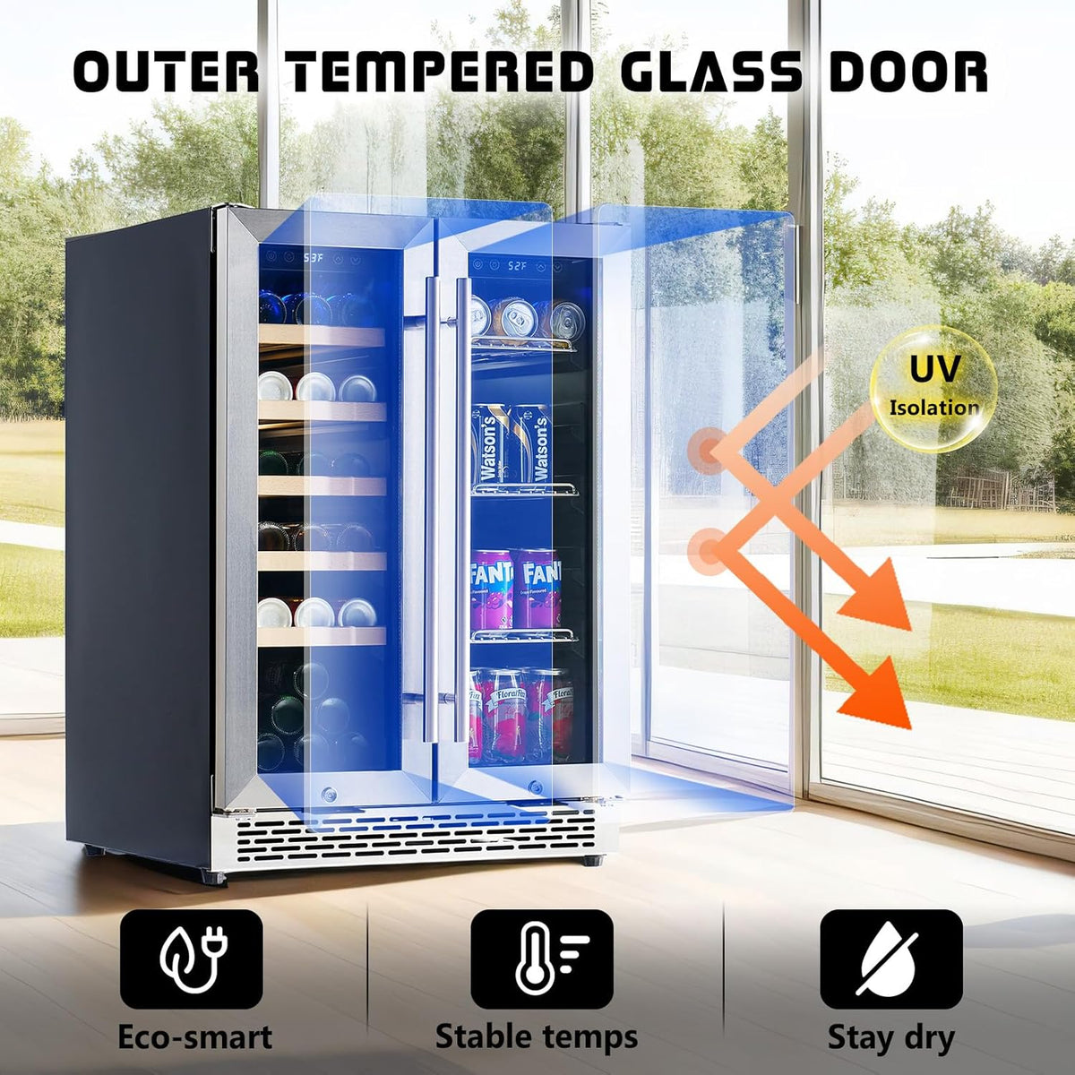 Albott Beverage Refrigerator - 24-Inch Dual Zone Cooler with Glass Door, Freestanding/Under Counter
