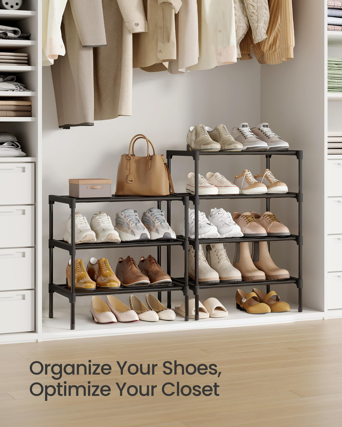 SONGMICS 4-Tier Shoe Rack, Stackable Compact Metal Shoe Storage Organizer