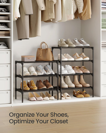 SONGMICS 4-Tier Shoe Rack, Stackable Compact Metal Shoe Storage Organizer