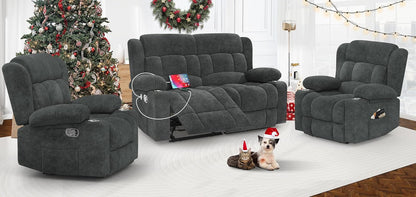 Loveseat Recliner Sofa Set with 2+1+1 Pieces, 2 Seater Minimalist Style Fabric Manual Pull Tab