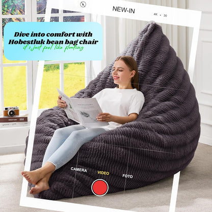 Hobestluk 3 in 1 Bean Bag Chair Giant Bean Bag Chairs for Adults with Ripple Cover Convertible Bean