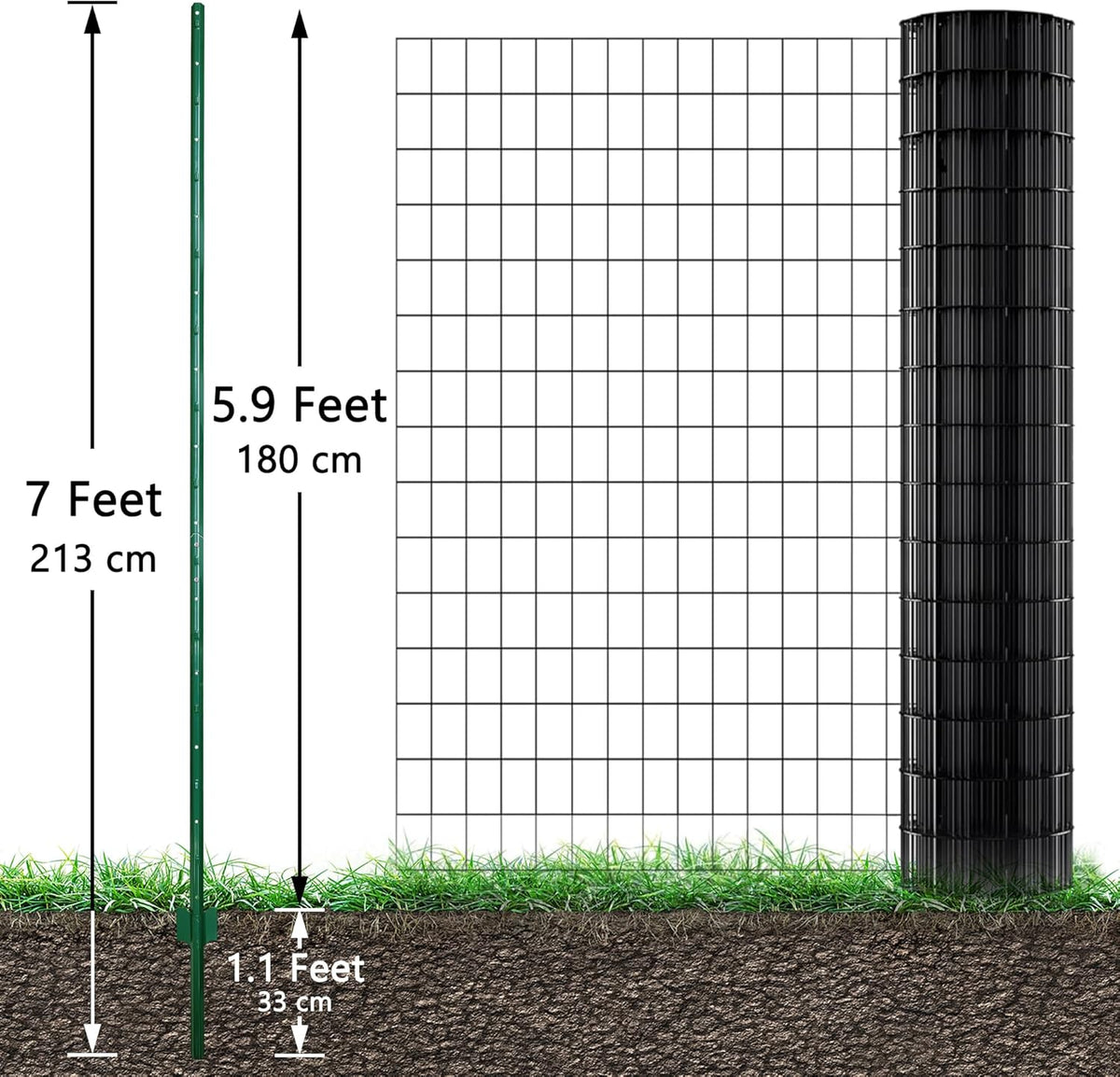 ARIFARO Sturdy Duty Metal Fence Posts 7 Feet assemblable,Pack of 10, No Digging Garden U Post for