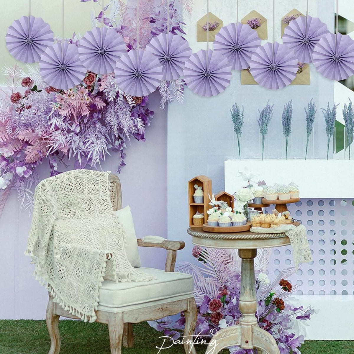 Purple Birthday Decorations,DIY Purple Paper Fans Hanging Decoration ,Party Decorations for Adults