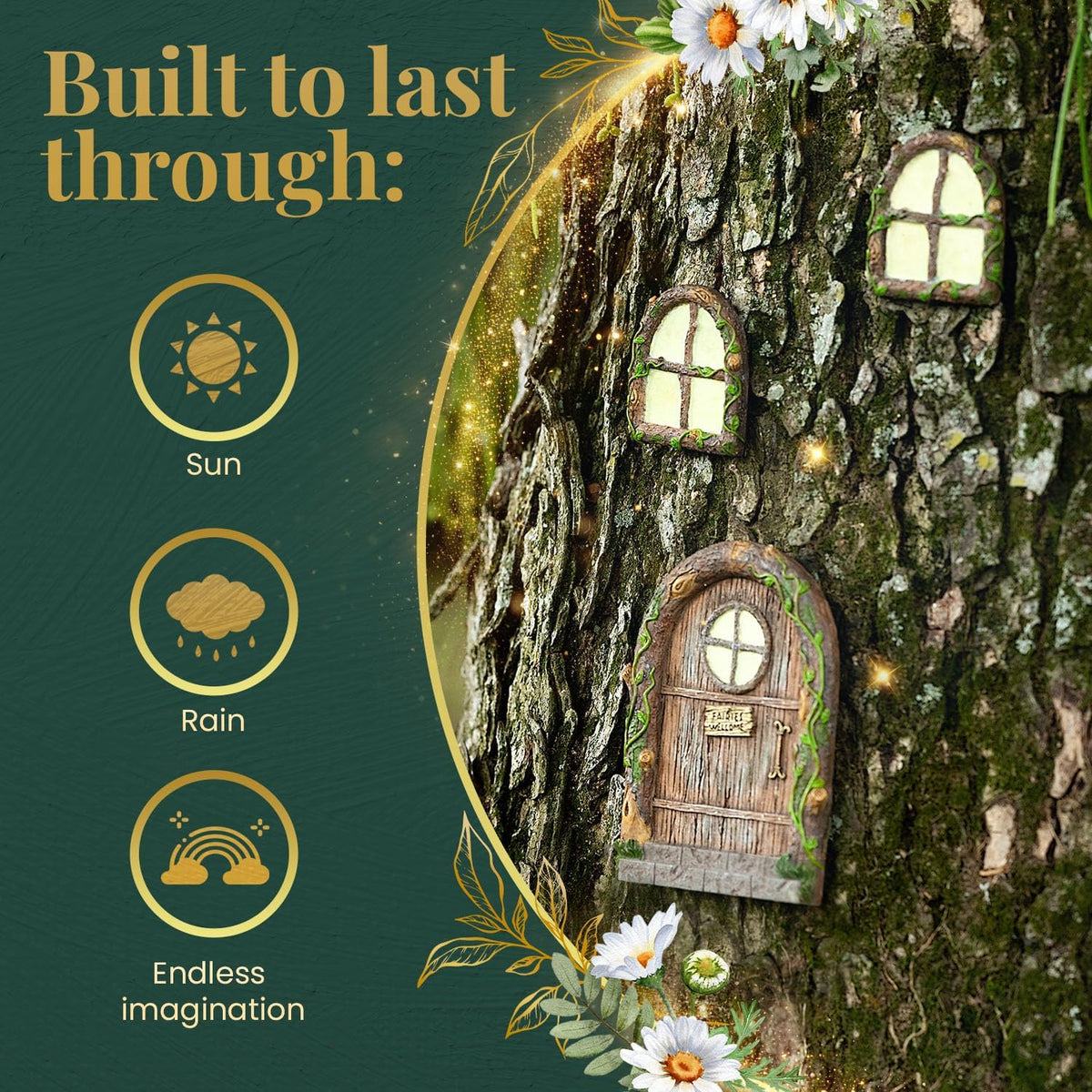Fairy Door and Windows – Glow in The Dark Yard Art Sculpture Decoration for Kids Room, Wall and