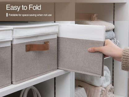 StorageWorks Large Storage Bins with Lids, Decorative Storage Boxes with Lid and PU Handles
