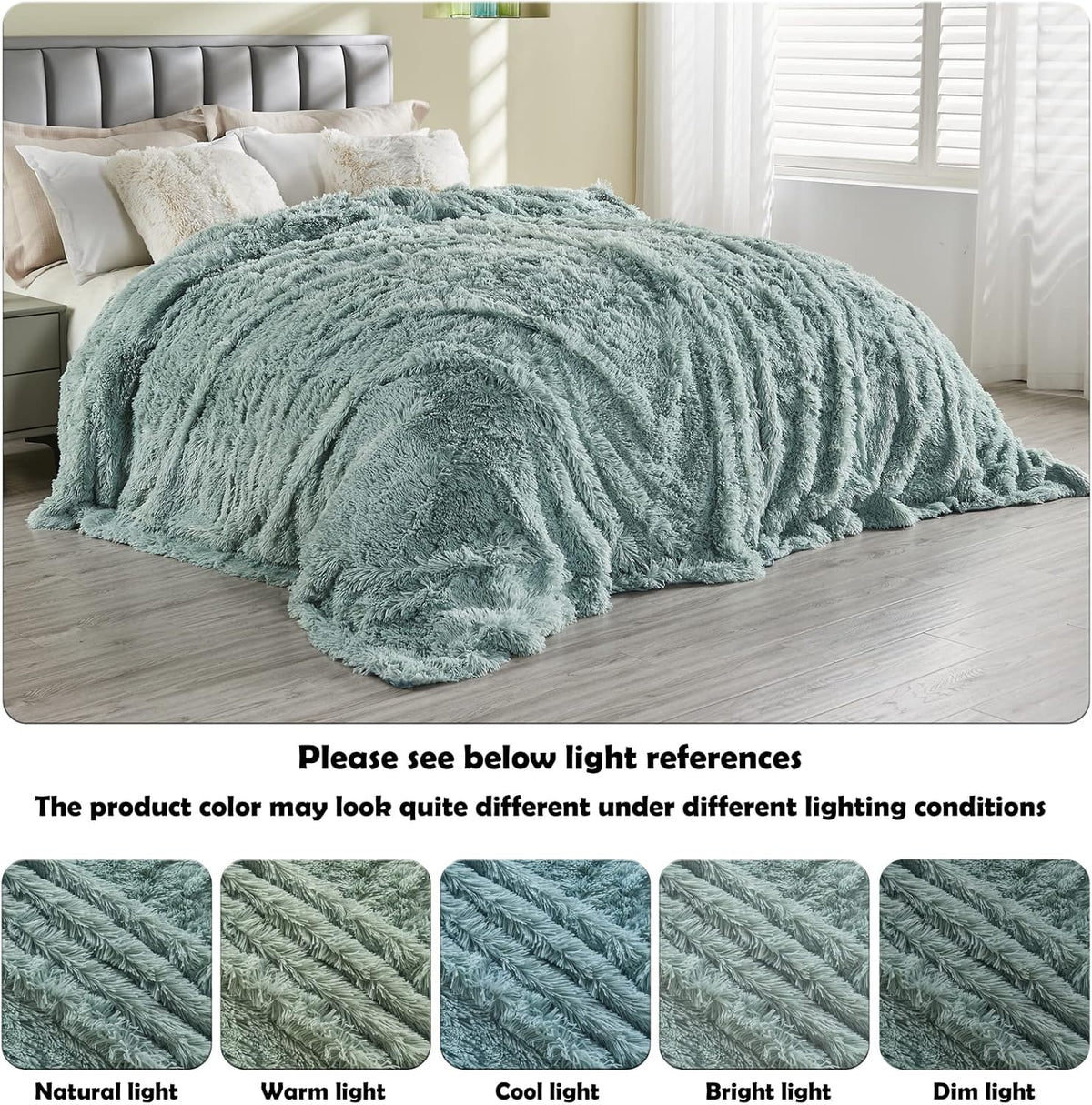 GONAAP Fuzzy Faux Fur Throw Blanket Queen Size Ice Blue Super Soft Cozy Plush Fuzzy Shaggy Blanket