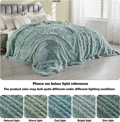 GONAAP Fuzzy Faux Fur Throw Blanket Queen Size Ice Blue Super Soft Cozy Plush Fuzzy Shaggy Blanket