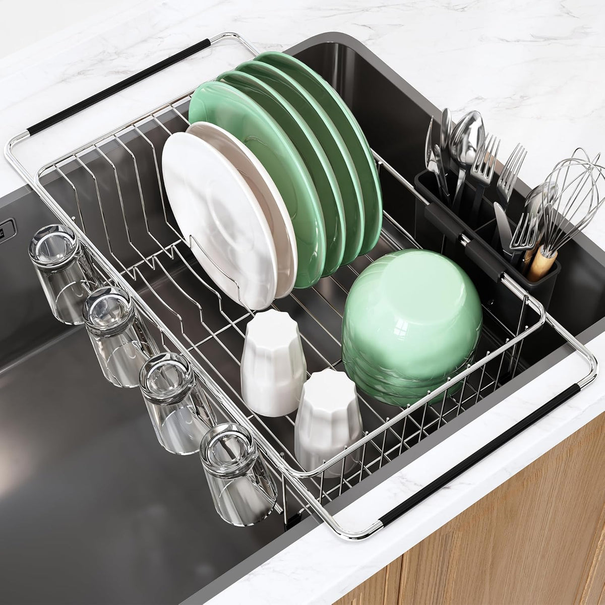 MAJALiS Dish Drying Rack in Sink - Small Dish Drainers for Kitchen Sink, Over The Sink Dish Racks