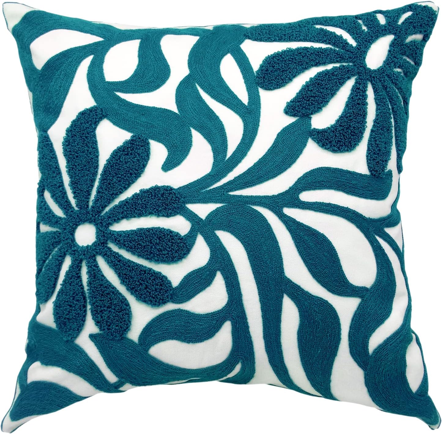 Alysheer Farmhouse Floral Leaves Embroidered Decorative Throw Pillow Cover 18x18 inches, Boho