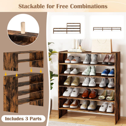 Tangkula 6-Tier Stackble Vertical Shoe Rack, Space Saving Wooden Corner Shoe Storage Shelf for 18