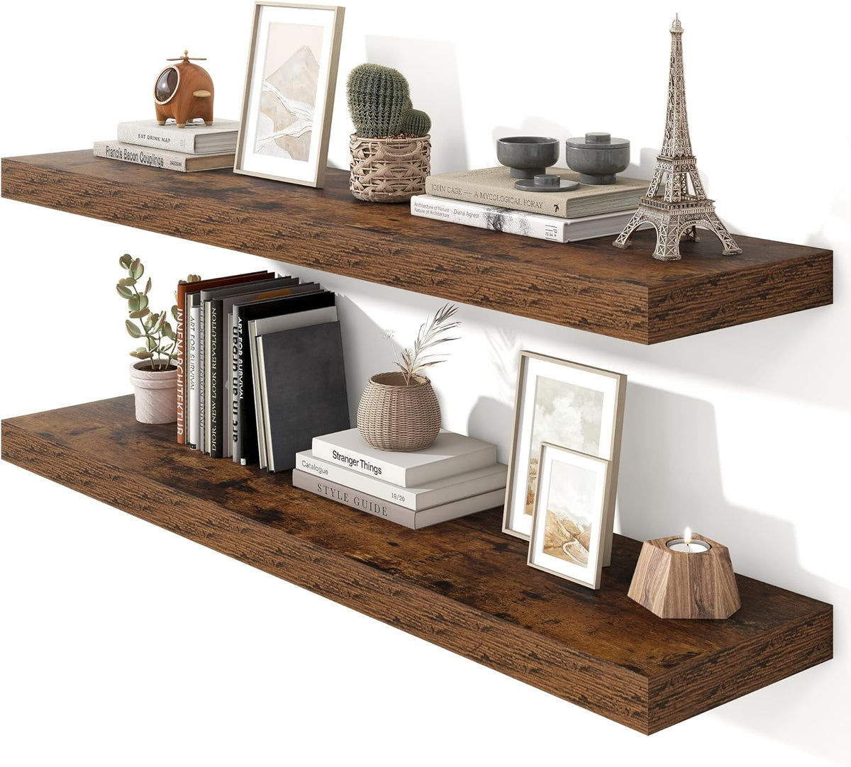 Heimlove 48" Floating Shelves for Wall,10 Deep Rustic Brown Wood Display & Storage Wall Shelves