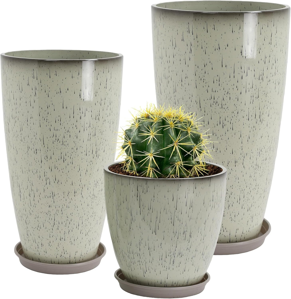 24/21/12 Inch Large Plastic Planter, Lightweight Ceramic-Look Large Flower Pots with Drain Hole &