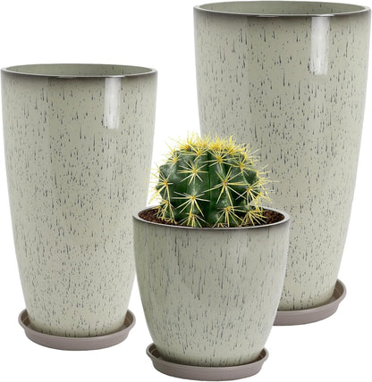 24/21/12 Inch Large Plastic Planter, Lightweight Ceramic-Look Large Flower Pots with Drain Hole &