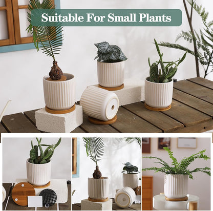 TAMAYKIM 4 Inch Ceramic Plant Pots with Drainage Holes, Modern Flower Planter with Saucer for