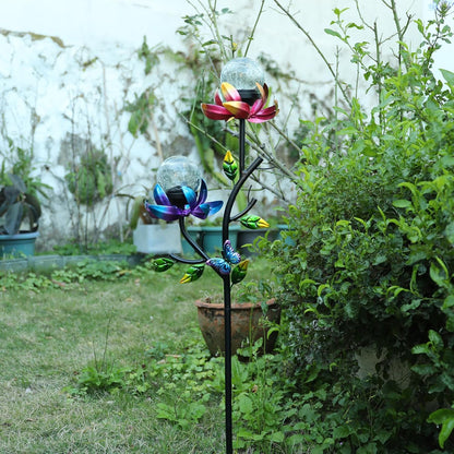 VCUTEKA Solar Garden Light Solar Flowers Light with LED Crackle Glass Globe Solar Lights Outdoor