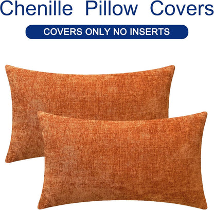 CaliTime Fall Throw Pillow Covers Decorative 16 X 26 Inches Pack of 2 Cozy Chenille Cushion Cases