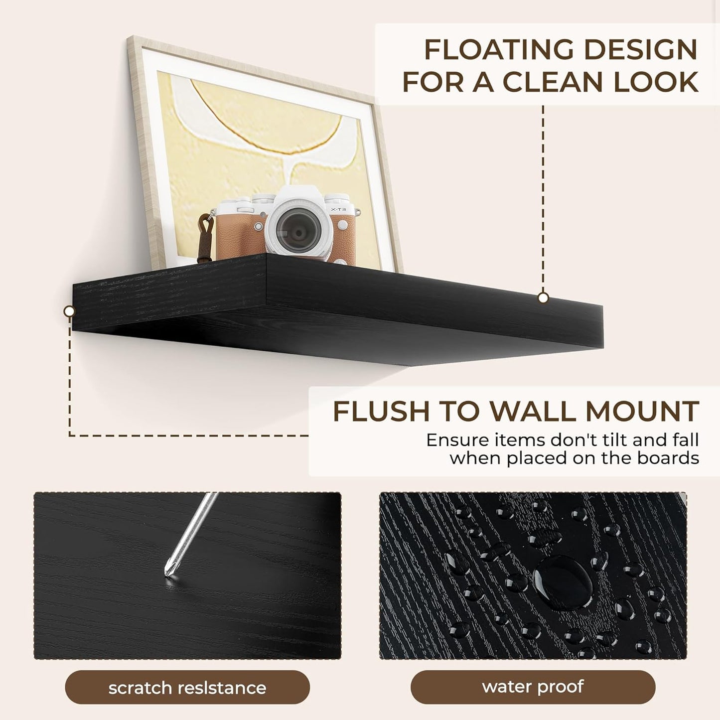 RICHFOCUS 16Inch Floating Shelves for Wall 2 Pack Shelves for Bedroom|Kitchen|Bathroom Wall Mounted