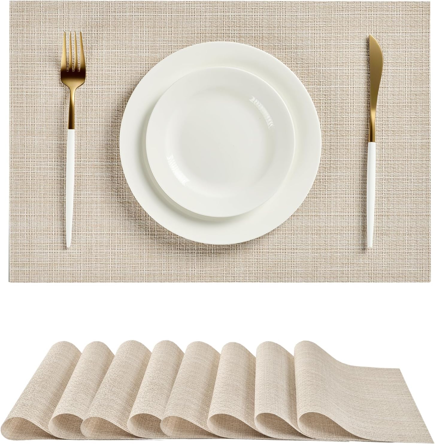 Leetaltree Beige Placemats Set of 8 - Heat Resistant Non-Slip Place mats for Dining Table, Washable