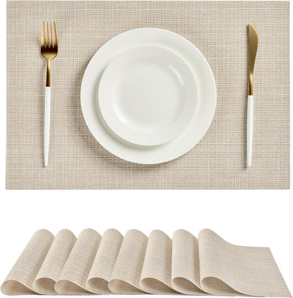Leetaltree Beige Placemats Set of 8 - Heat Resistant Non-Slip Place mats for Dining Table, Washable