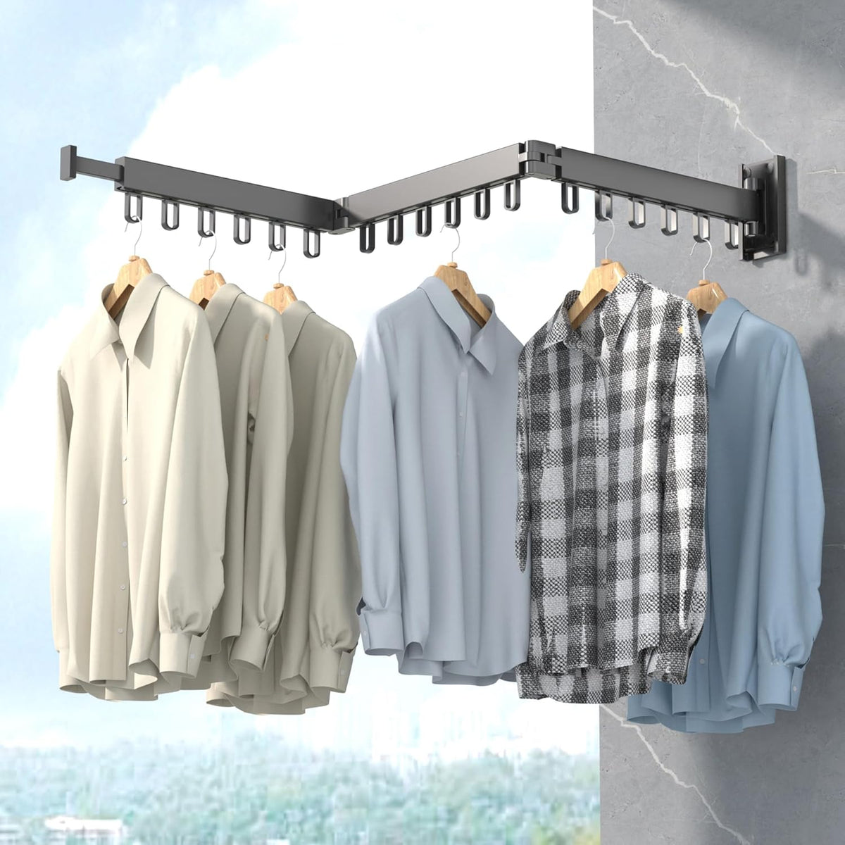 Space Saver Clothes Drying Rack, Wall Mounted, Retractable, Collapsible(Tri-Fold), for Balcony