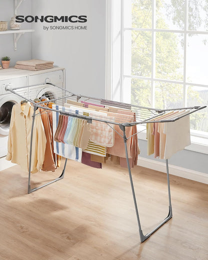 SONGMICS Clothes Drying Rack Foldable, Gullwing Laundry Drying Rack, Space-Saving, 22.2 x 68.1 x 38