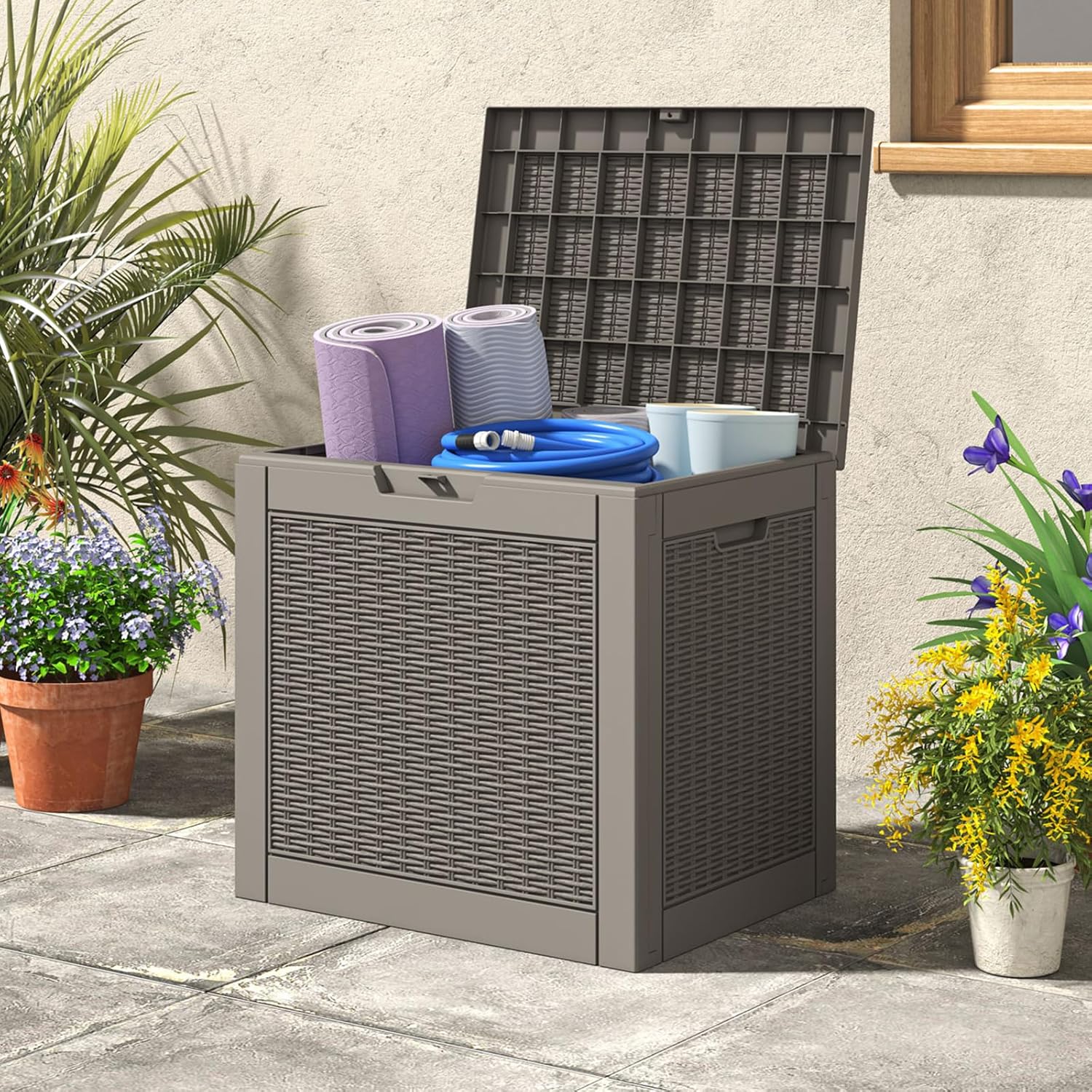 31 Gallon Deck Box, Resin Outdoor Storage Box, Waterproof and UV Resistant Deck Box, Lightweight