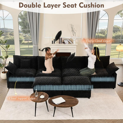 142.5" U Shaped Couch, Modular Sectional Sofa, 3-Seater Comfy Cloud Couch with Movable Ottoman