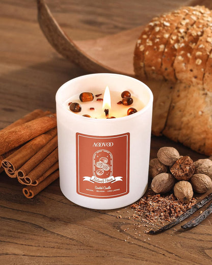 AOOVOO Nutmeg Beans Scented Candles for Women - Aromatherapy Candle with Crystals Inside, 10oz Soy