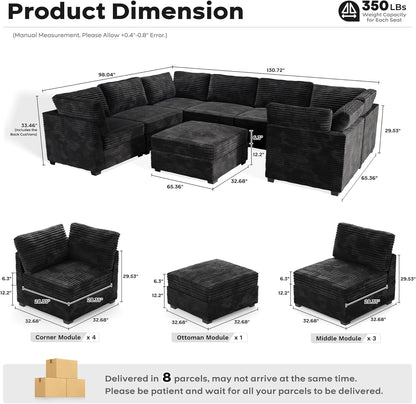 ovios Sectional Sofa Couch with U-Shape Chaise Sofa Bed, Comfy Modular Cloud Couches with Deep