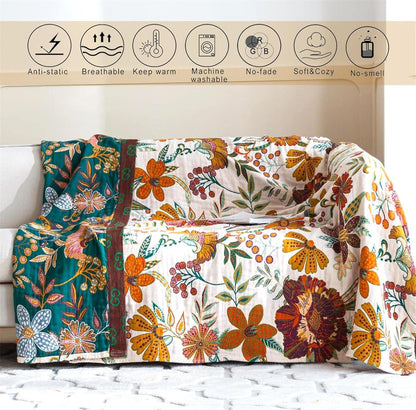 Summer Throw Blanket for Couch Bed Chair, 100% Cotton Muslin Breathable Woven Throws 60''x 80''