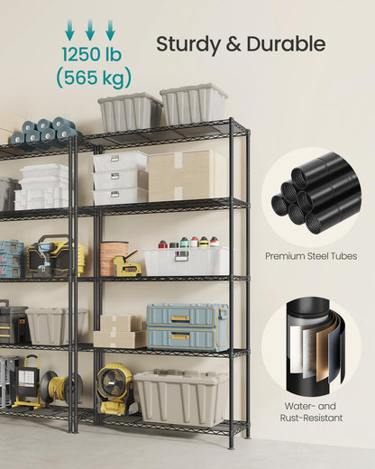 SONGMICS Storage Shelf, Metal Wire Shelving Unit, 5 Tier, Ink Black