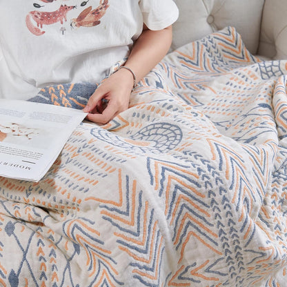 jinchan Boho 100% Cotton Muslin Twin Size 60x80 Throw Blanket Lightweight 4-Layer Orange Reversible